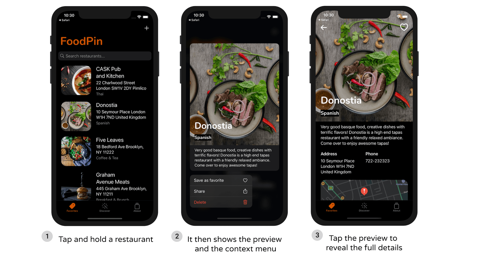 Figure 29-6. Activate the contextual menu in the FoodPin app
