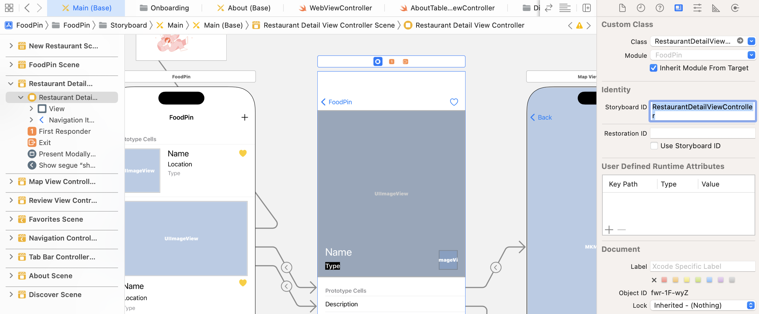 Figure 29-7. Assign an identifier for the Restaurant Detail View Controller