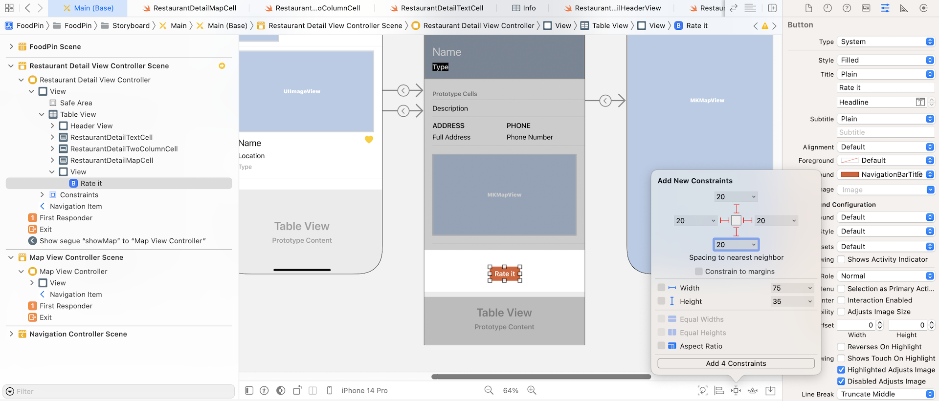 Figure 17-5. Adding layout constraints for the button
