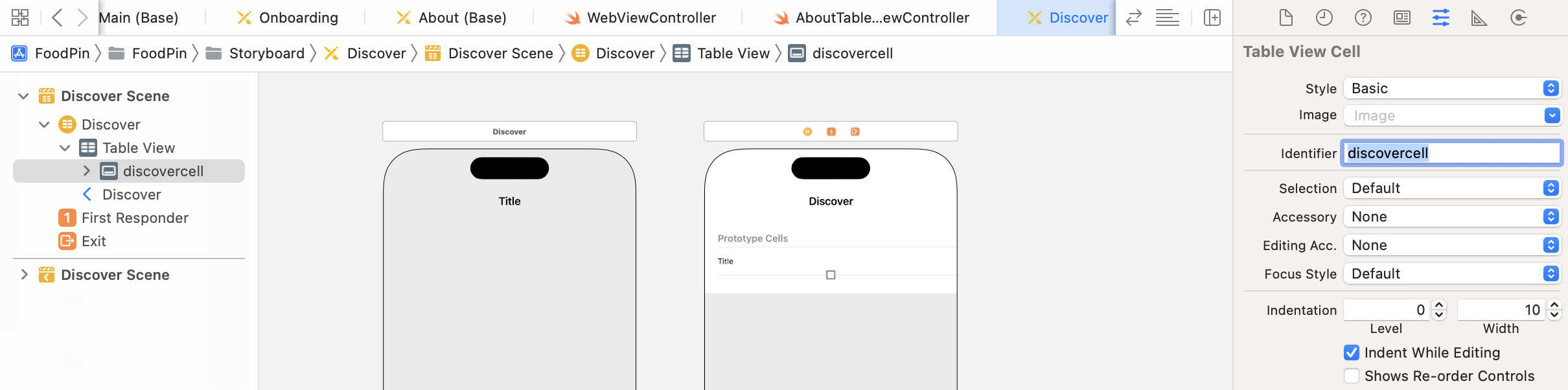 Figure 24-14. Set the cell identifier for the table view controller