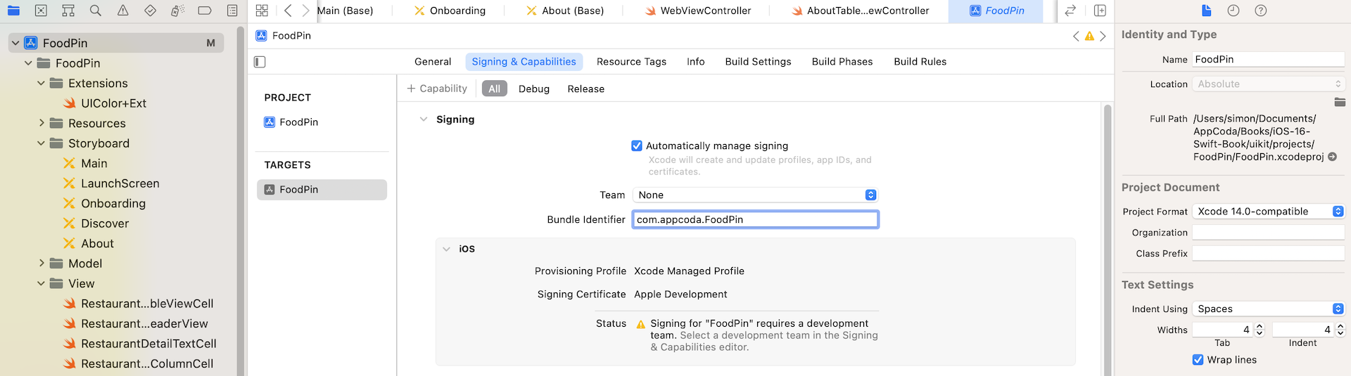 Figure 24-4. Assigning a developer account for your Xcode project