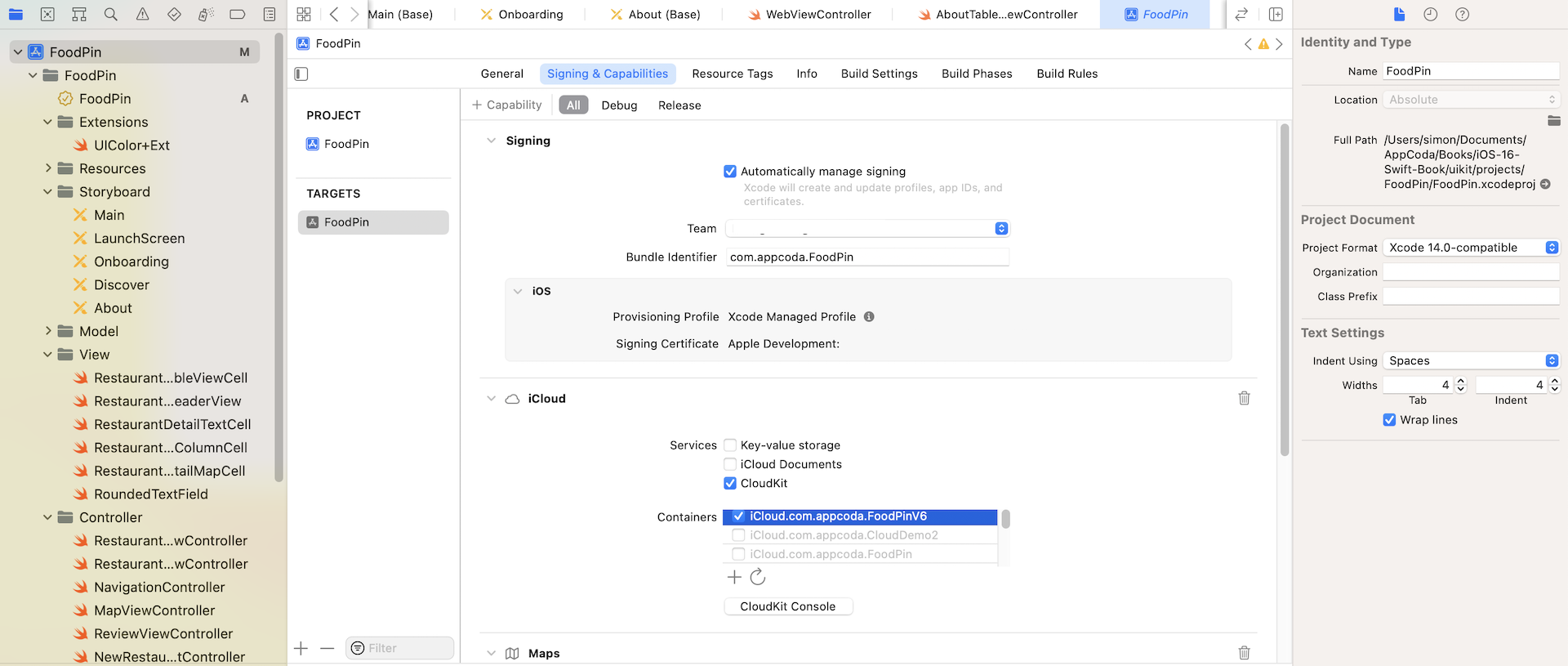 Figure 24-5. Adding a CloudKit containter