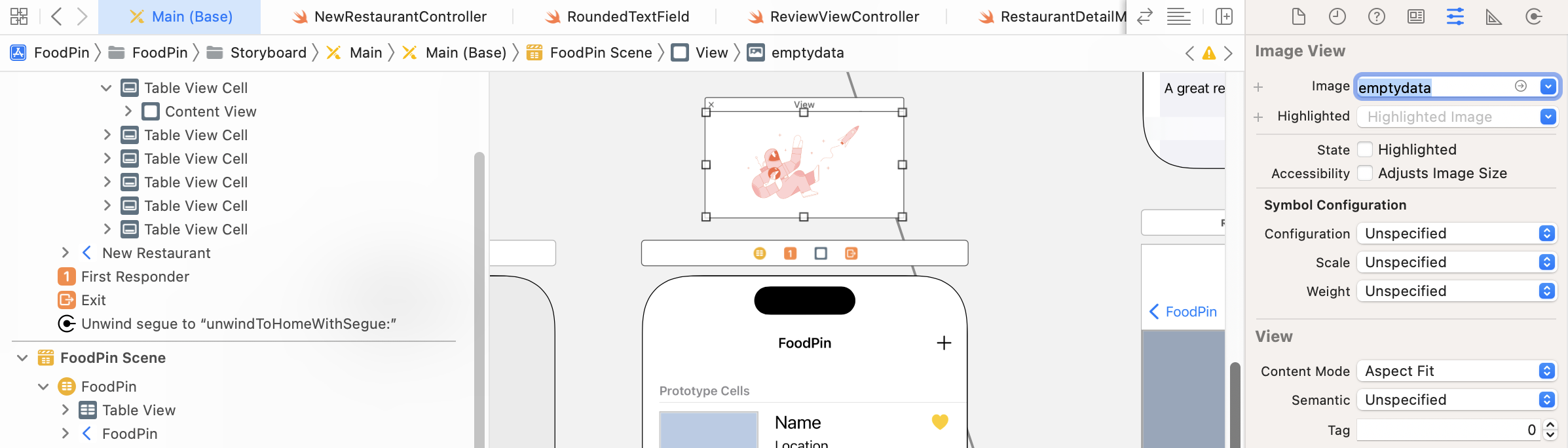 Figure 19-11. Adding an image view to the extra view