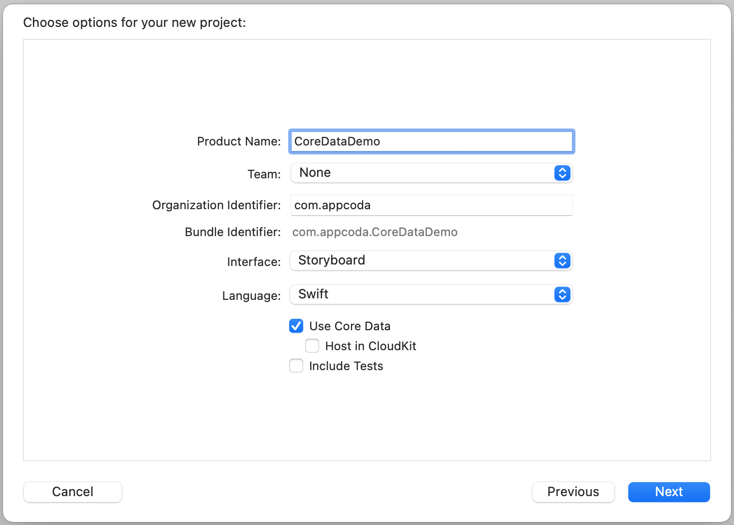 Figure 19-2. Enable Core Data option