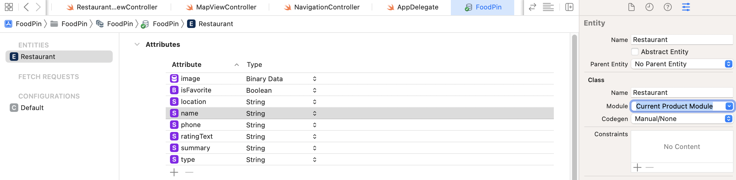 Figure 19-7. Assign the entity with the Restaurant class
