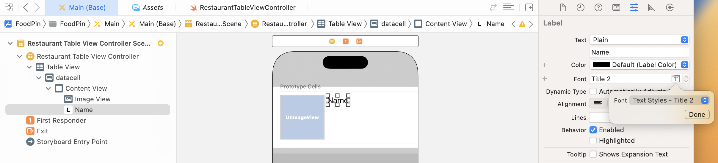 Figure 9-13. Adding name label to the prototype cell