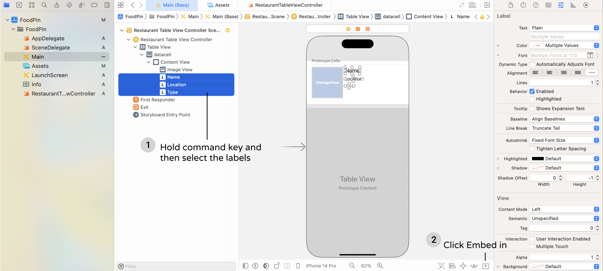 Figure 9-14. Embedding the labels using stack view