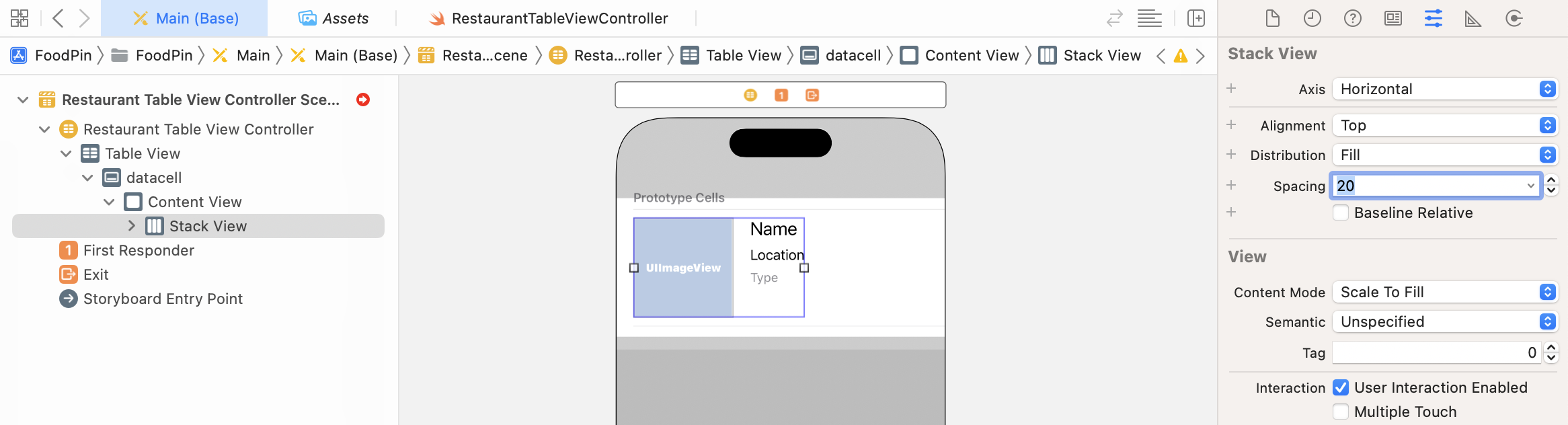 Figure 9-15. Combining the label stack view and the image view into a horizontal stack view
