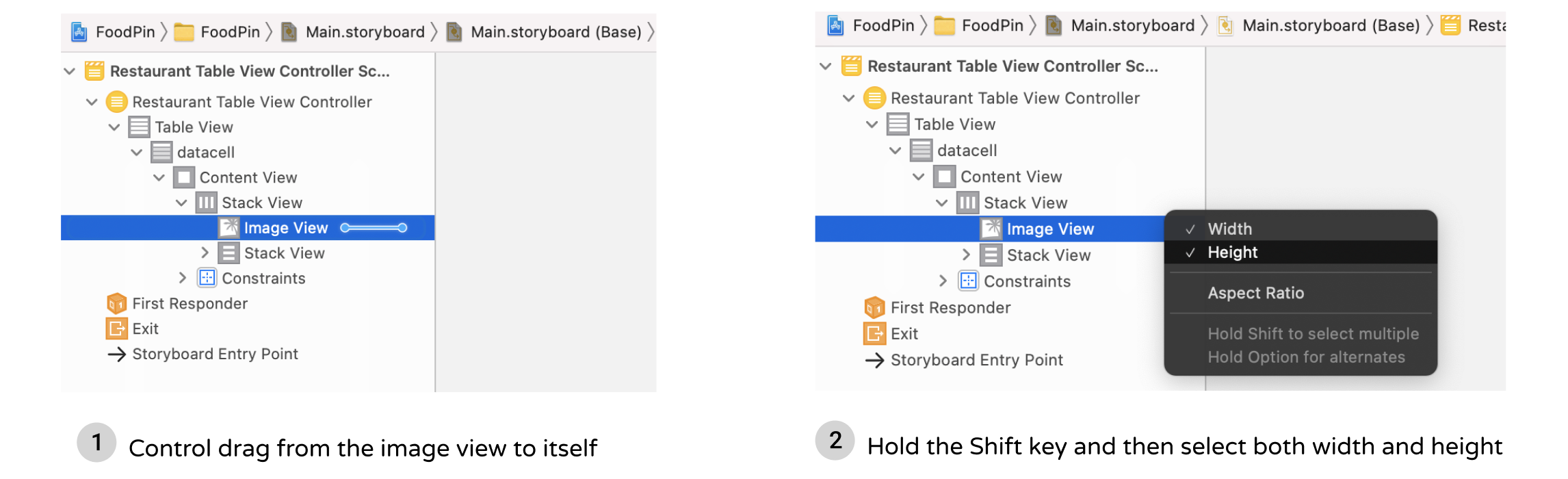 Figure 9-18. Adding the width and height constraints for the image view