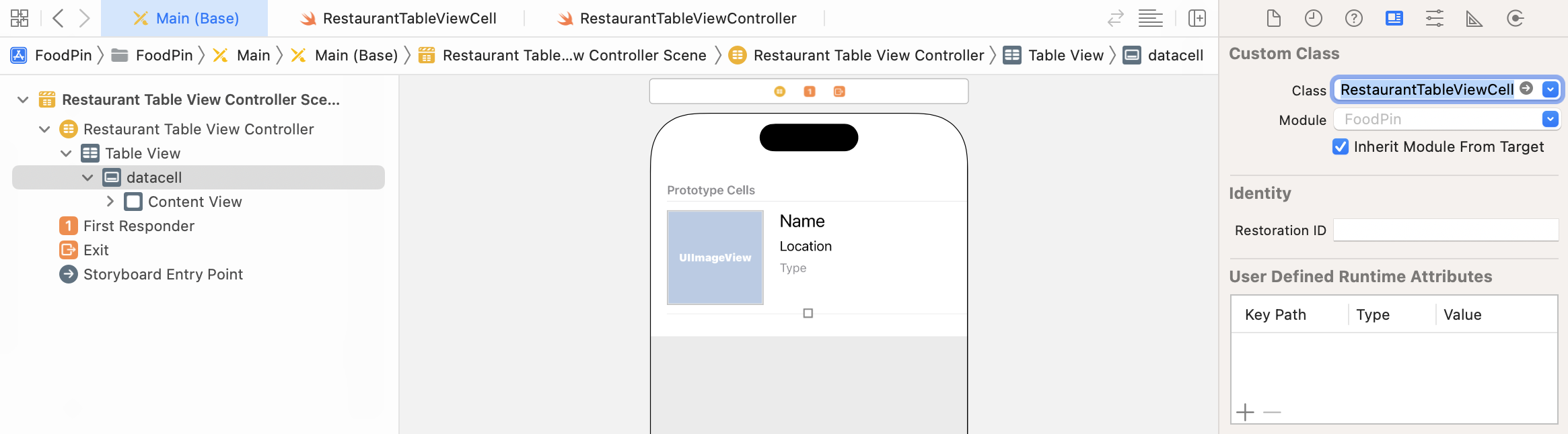 Figure 9-22. Set the custom class of the prototype cell