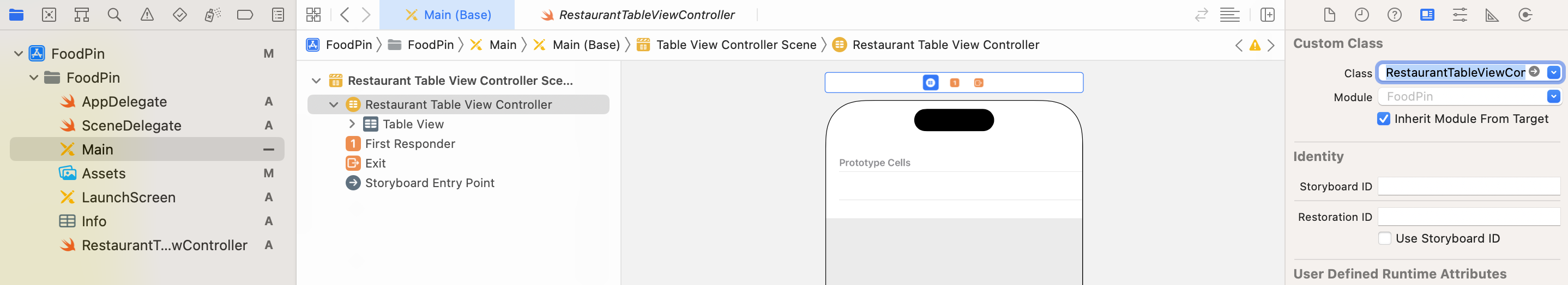 Figure 9-5. Set the custom class of the Table View Controller