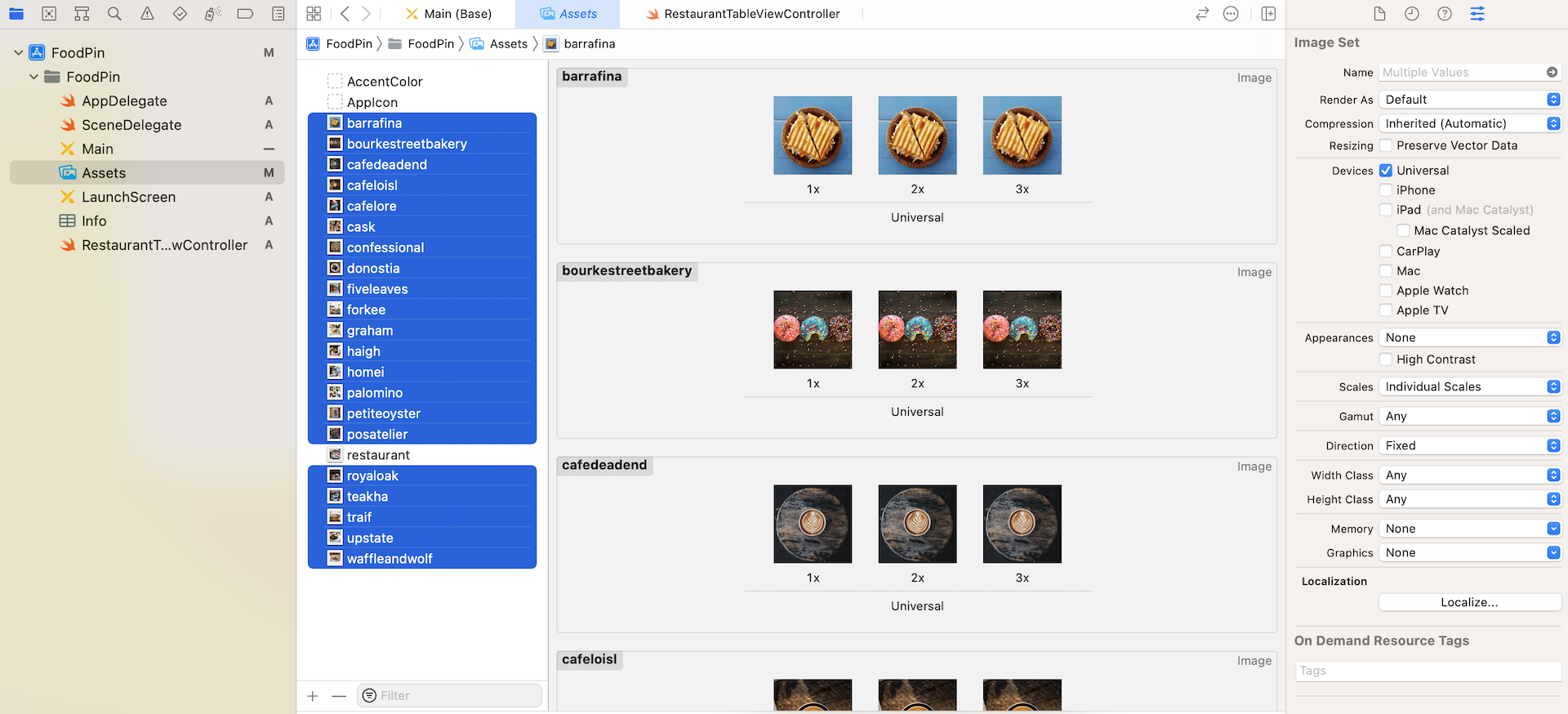 Figure 9-7. Adding restaurant images to the asset catalog