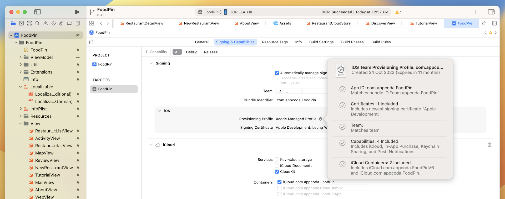 ￼Figure 26-3. Xcode creates the provisioning profile and signing certificate for you