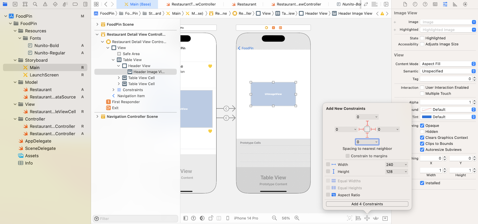 Figure 14-10. Adding layout constraints for the image view