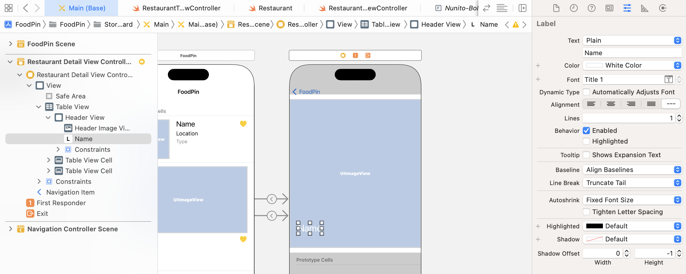 Figure 14-11. Add a new label to the header view