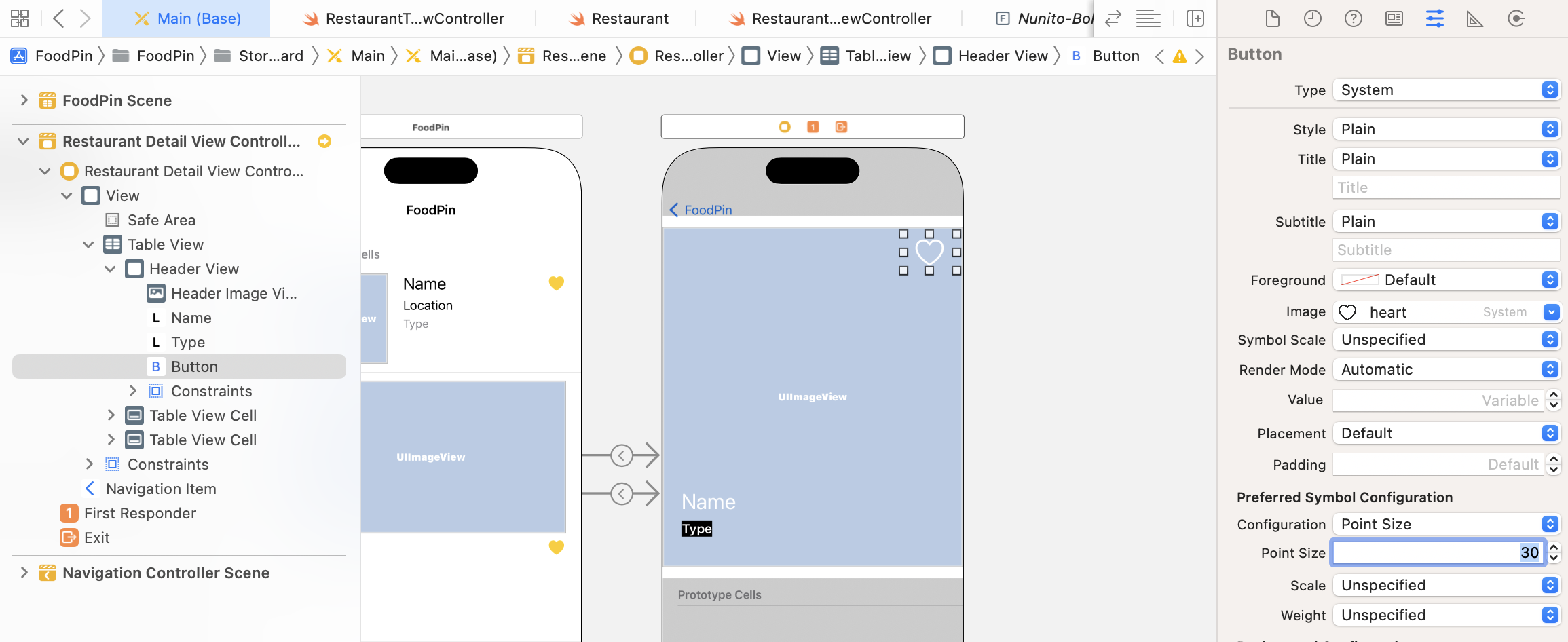 Figure 14-13. Adding a button for the heart icon