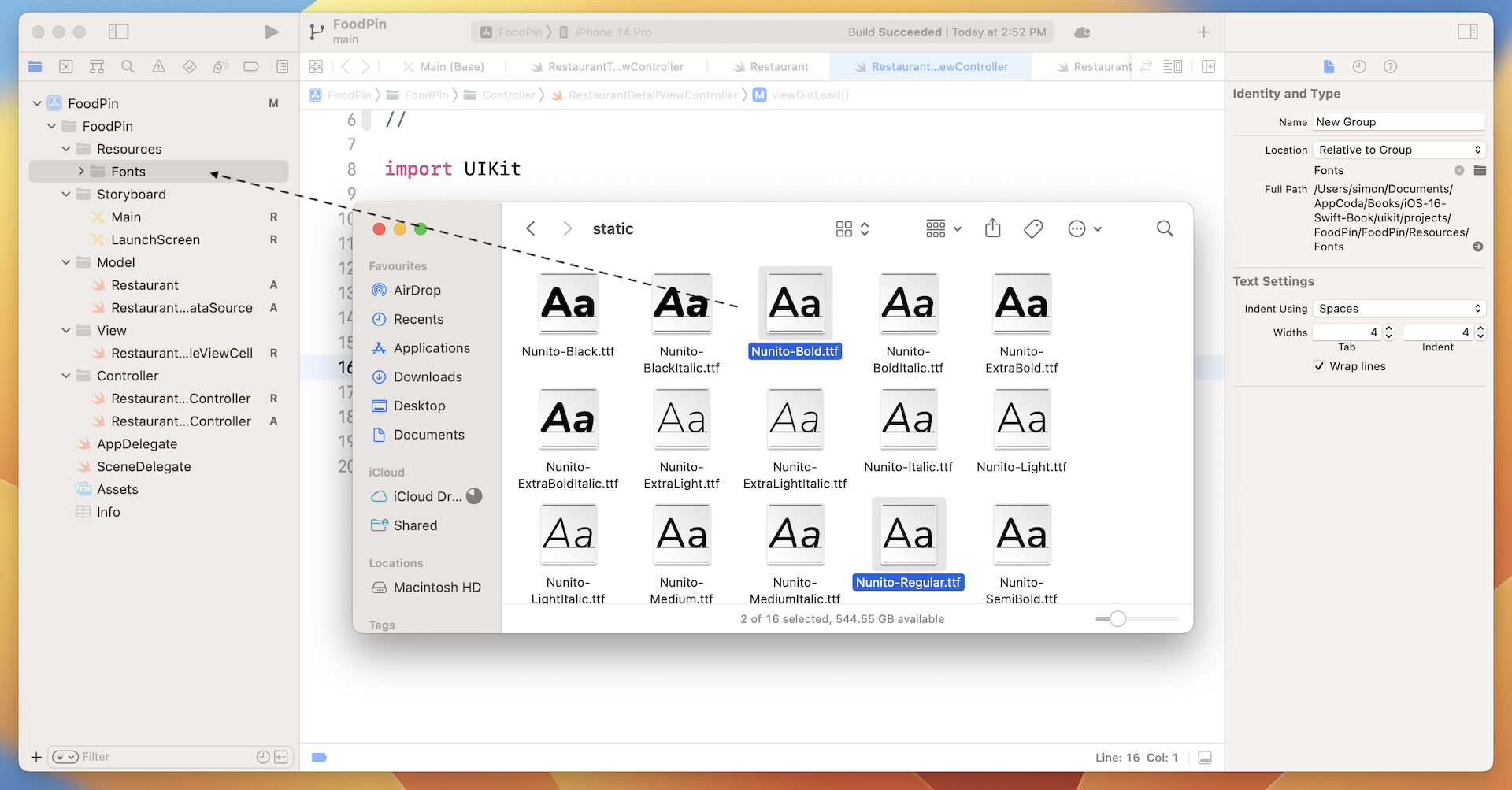 Figure 14-2. Adding the fonts file to the Xcode project