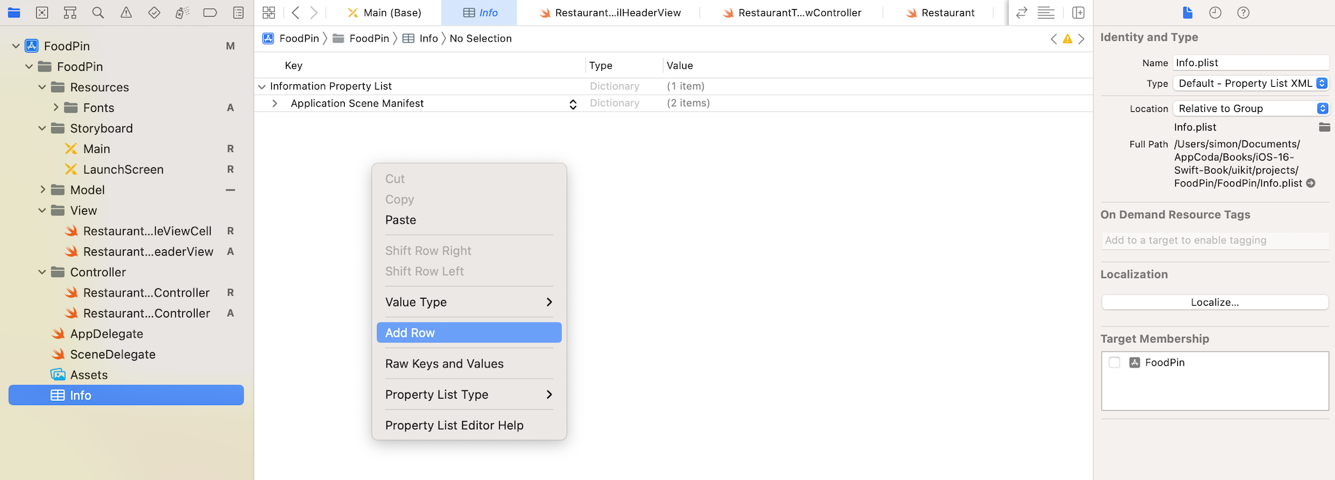 Figure 14-25. Editing the Info.plist file