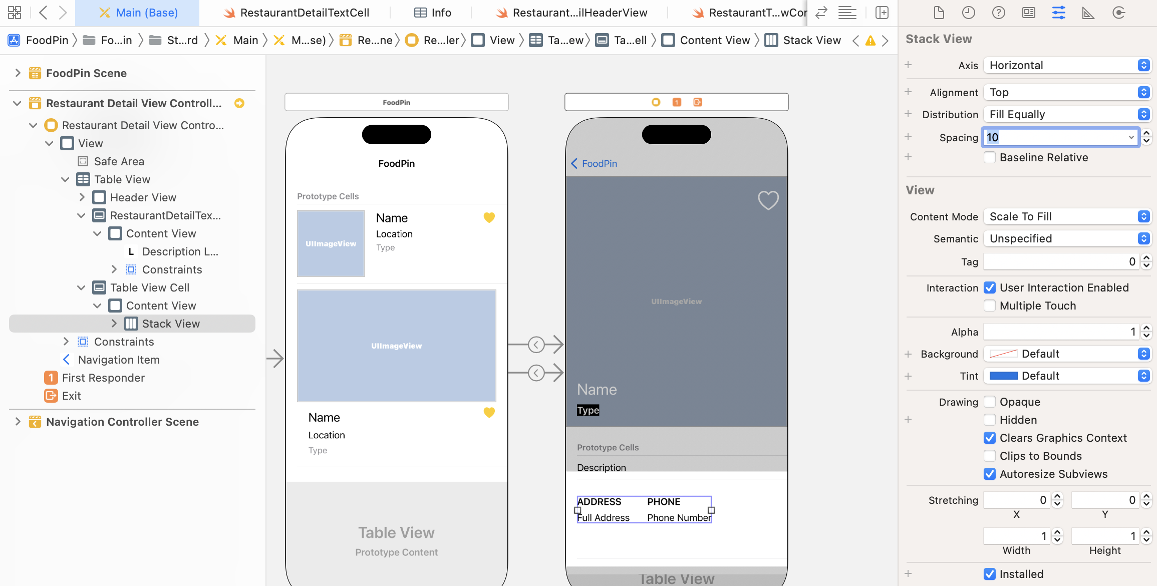 Figure 14-33. Embed the two stack views into a horizontal stack view