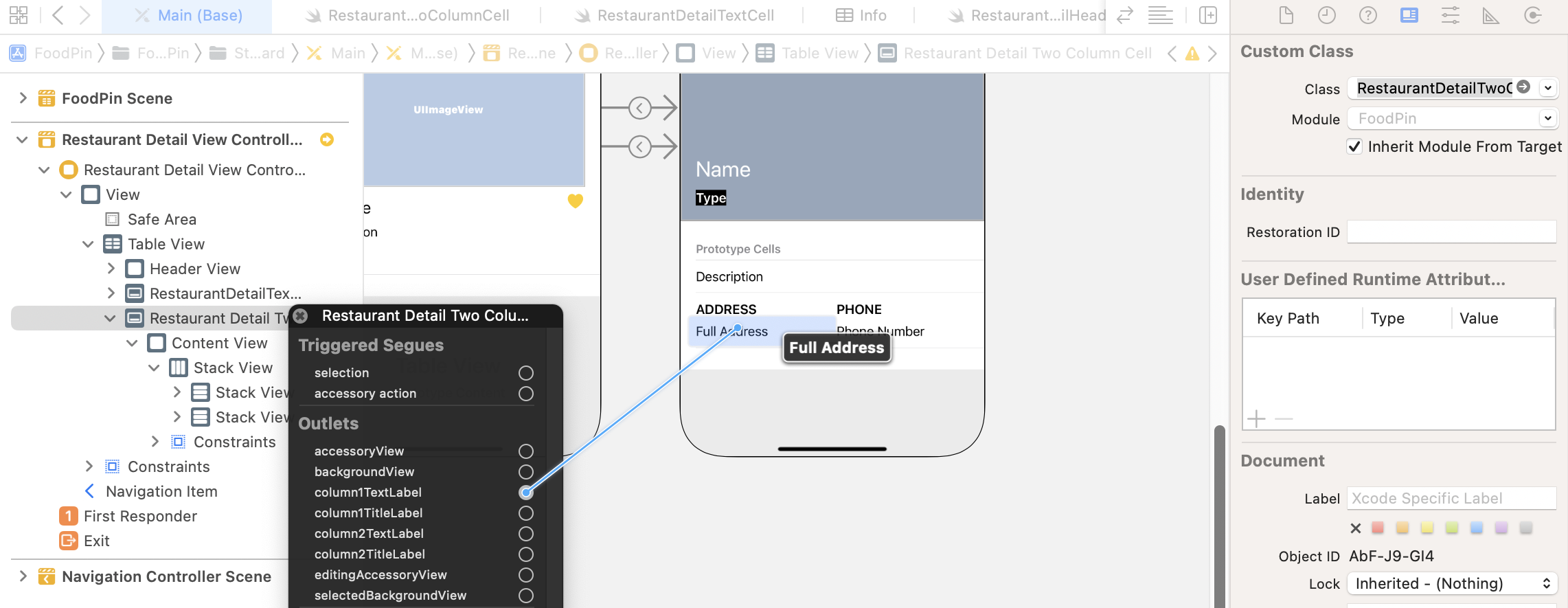Figure 14-37. Setting the custom class of the 2-column prototype cell