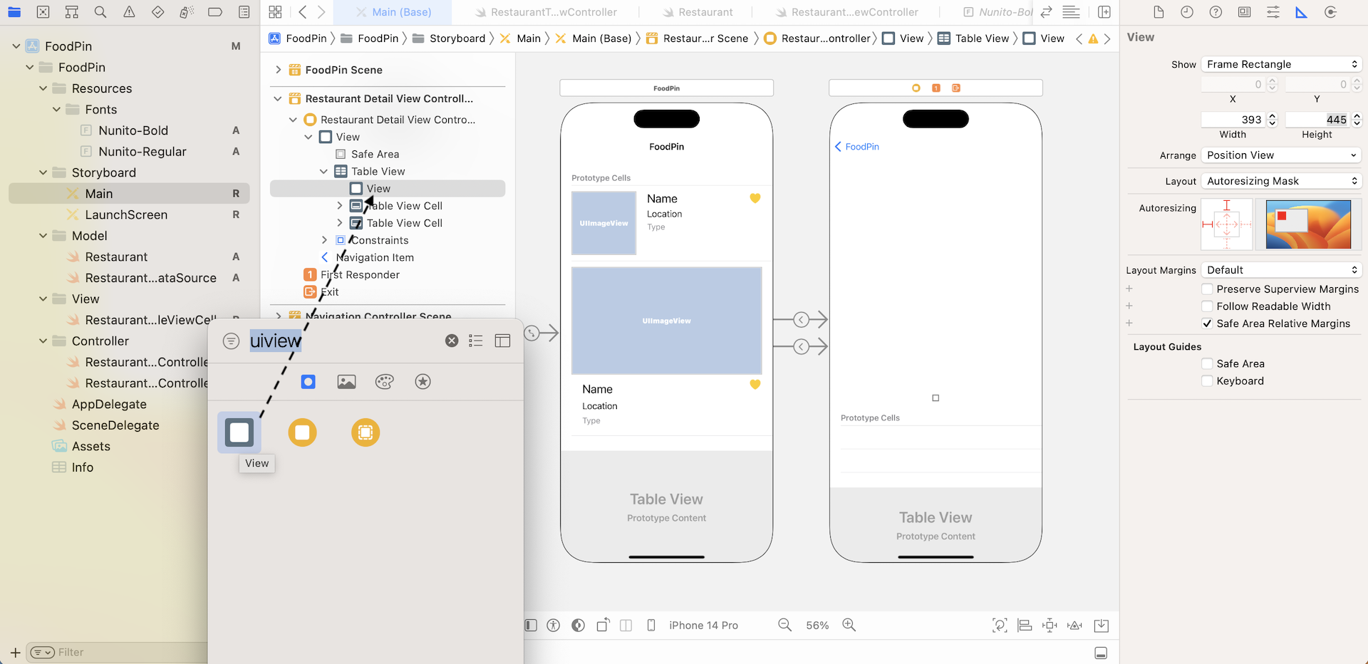 Figure 14-7. A view has been added to the table view's header