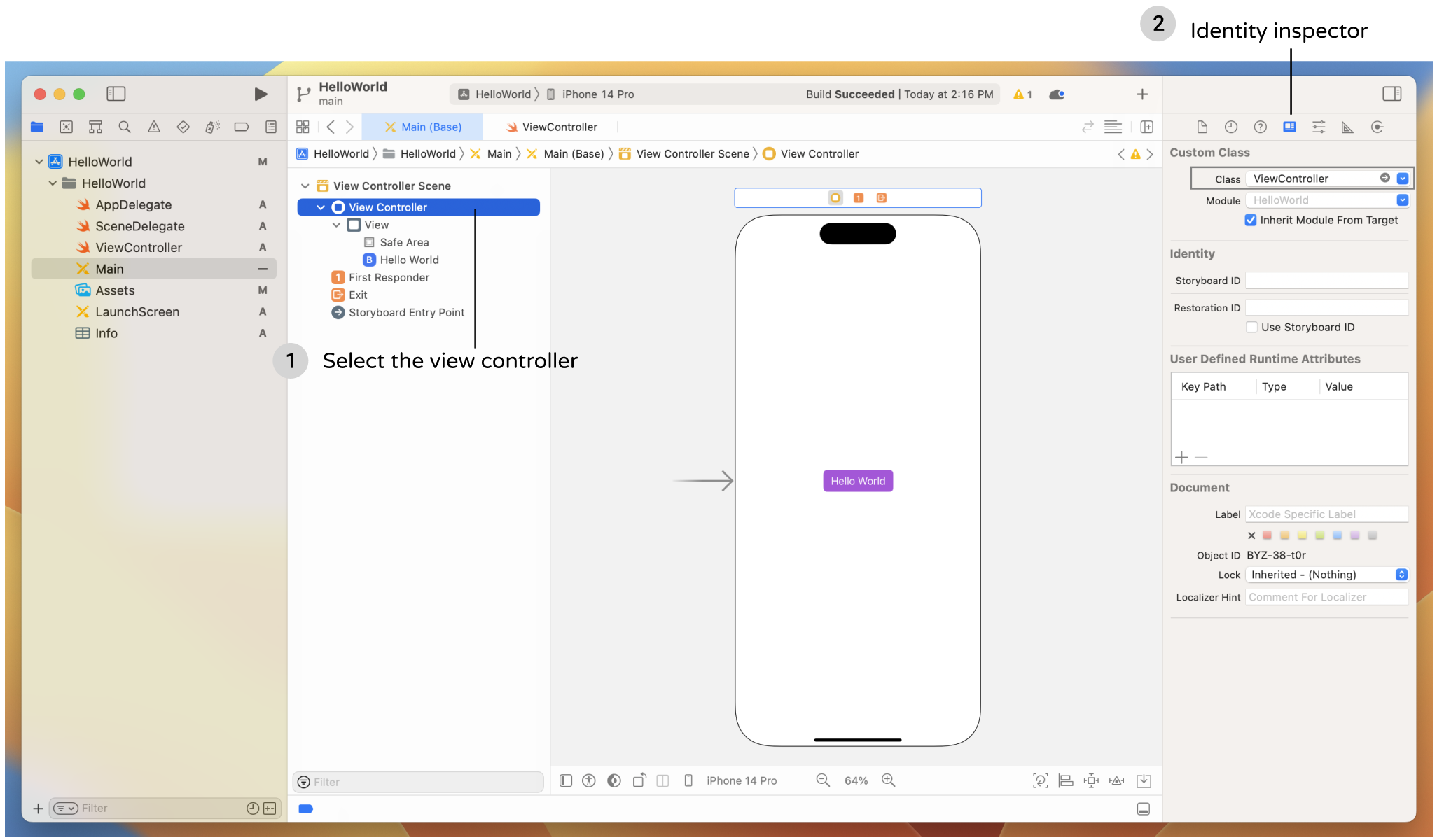Figure 4-6. Custom Class is set to ViewController