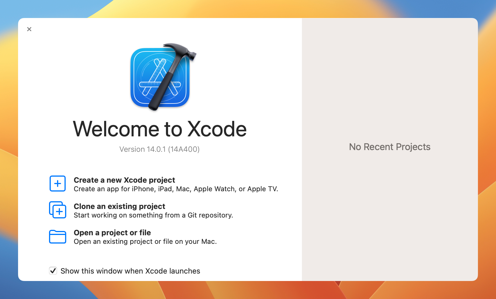 Figure 3-3. Xcode - Welcome Dialog