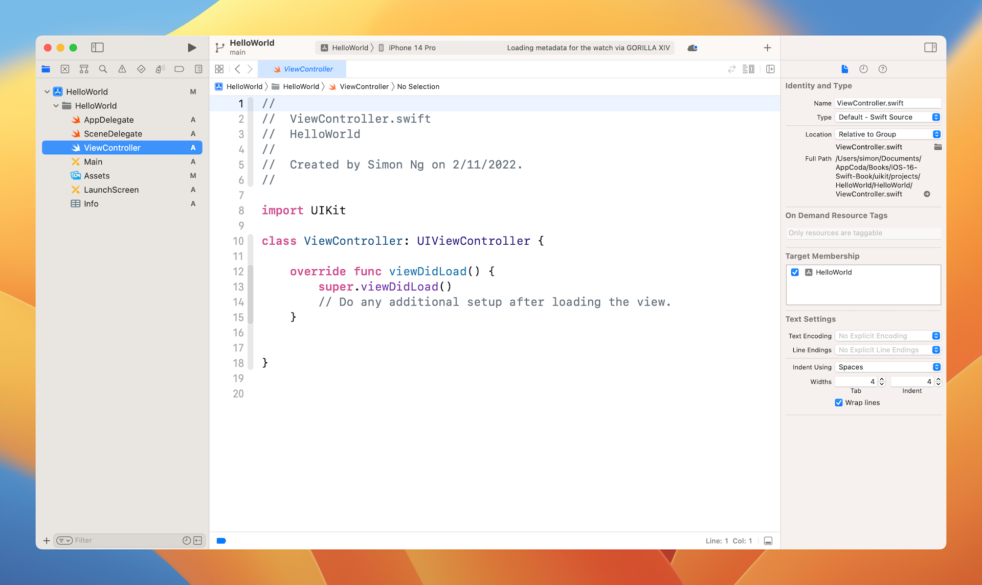 Figure 3-8. Xcode Workspace with Source Code Editor