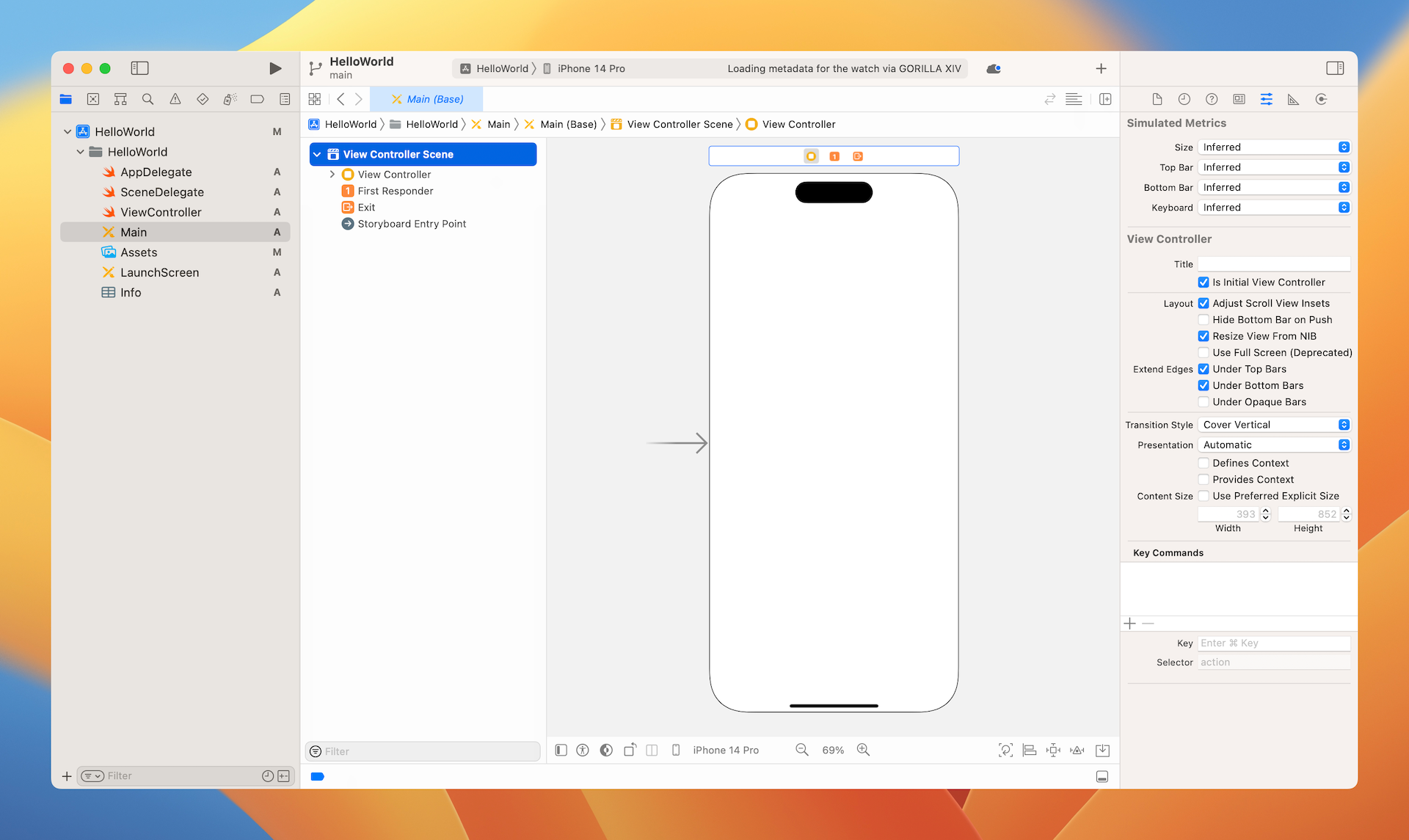 Figure 3-9. Xcode Workspace with Interface Editor