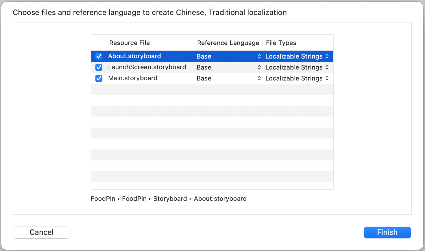 Figure 25-3. Choose the files for creating the localization