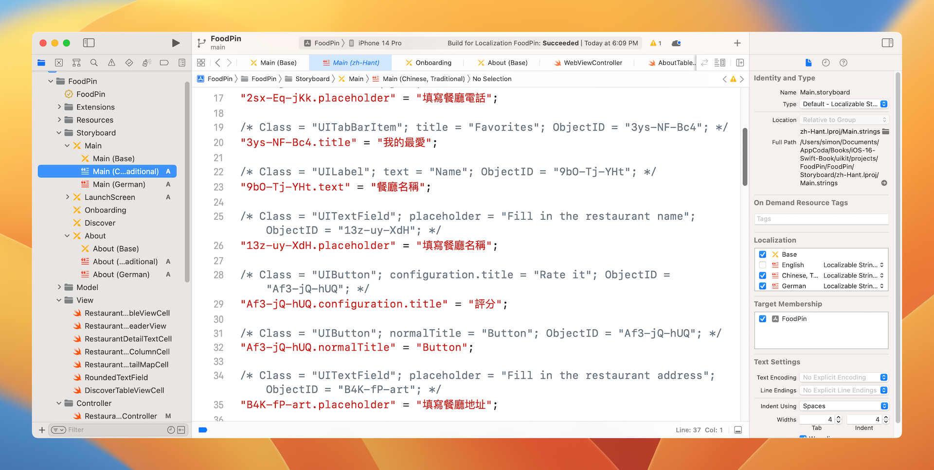 Figure 25-7. Localized strings for Main.storyboard