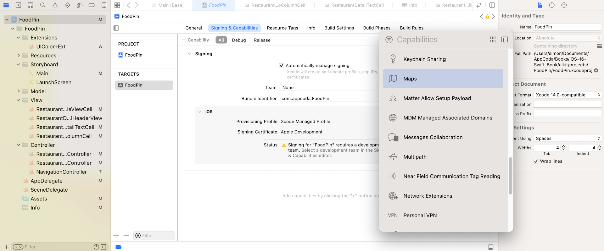 Figure 16-1. Enabling Maps in your Xcode project