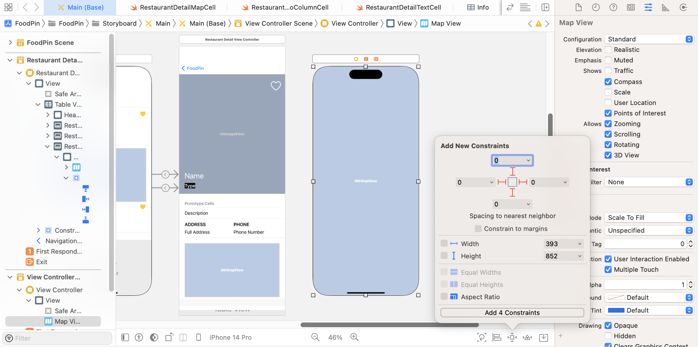 Figure 16-13. Adding spacing constraints for the map view