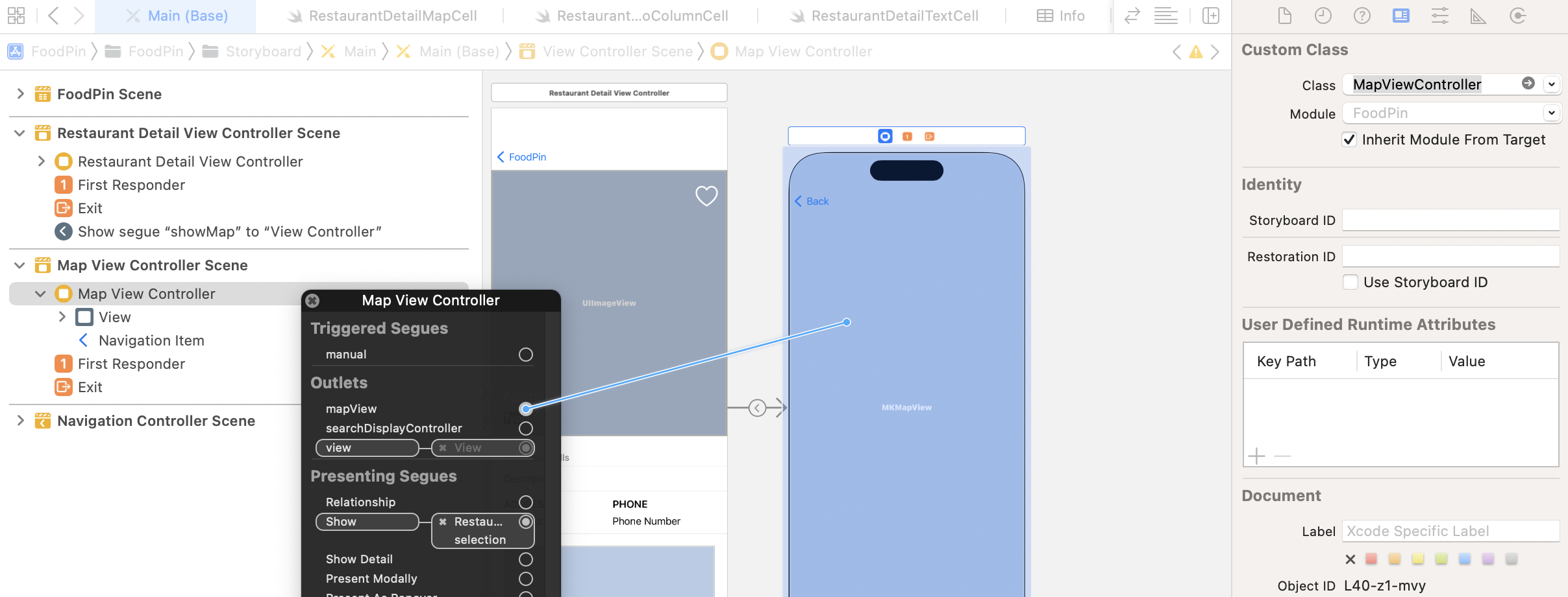 Figure 16-19. Establish a connection between MKMapView and the outlet variable
