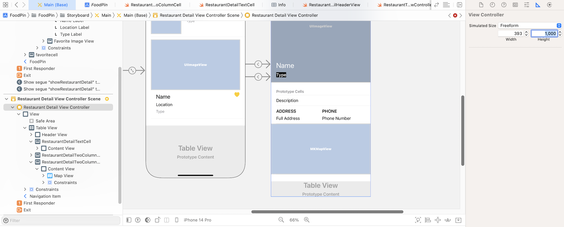 Figure 16-6. Adjusting the simulated size of the detail view controller