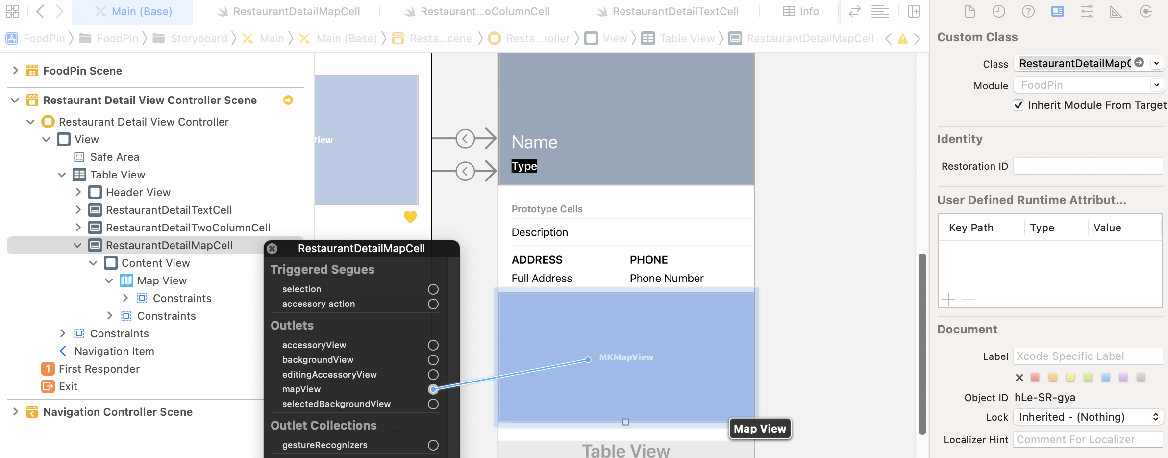 Figure 16-9. Establishing the connection between the outlet variable and the map view