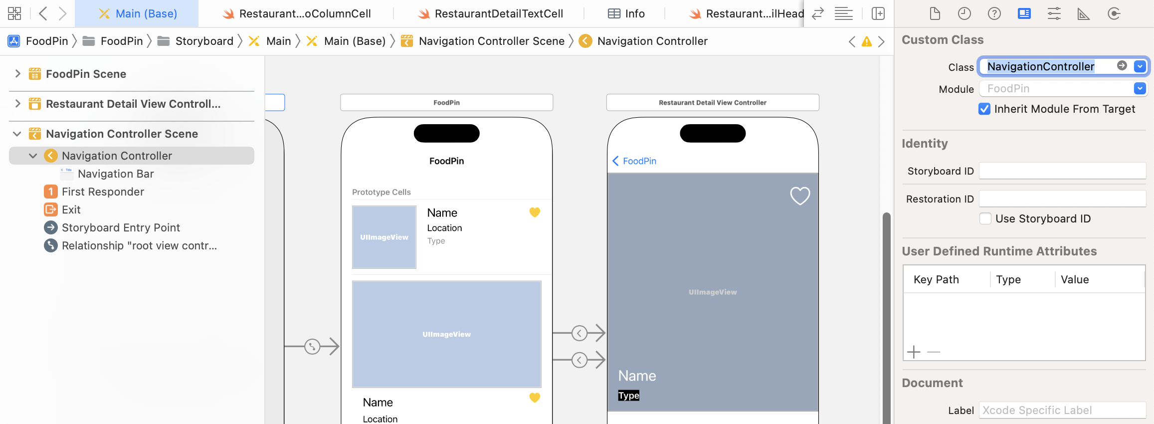 Figure 15-10. Changing the custom class to NavigationController