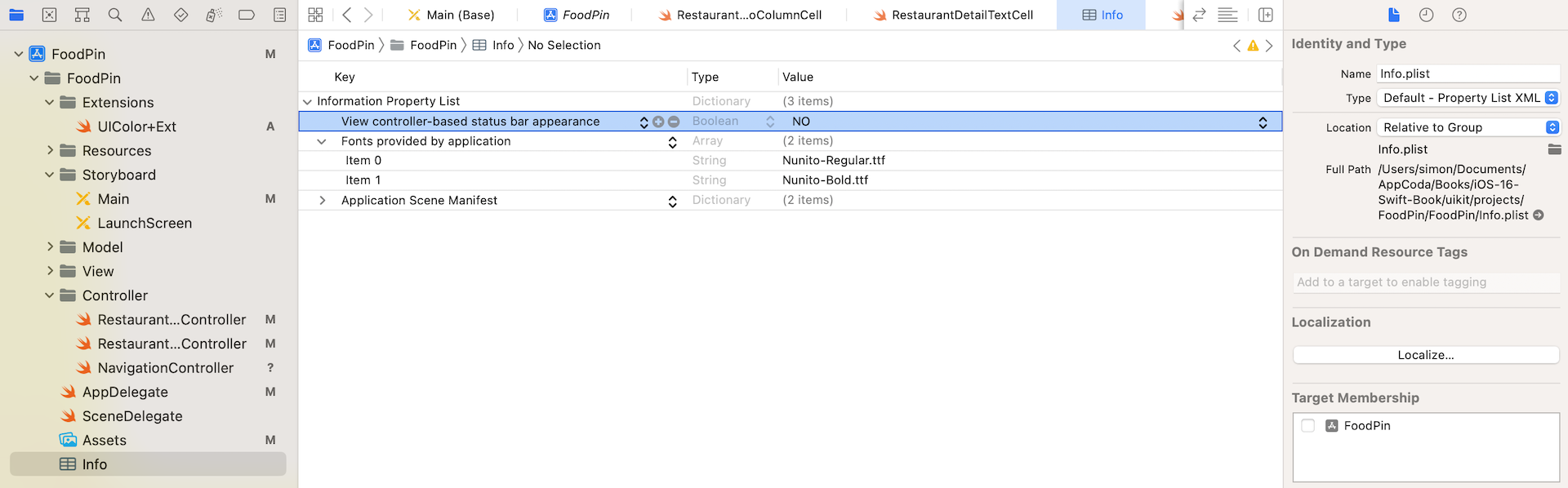 Figure 15-13. Editing the Info.plist to add a new key