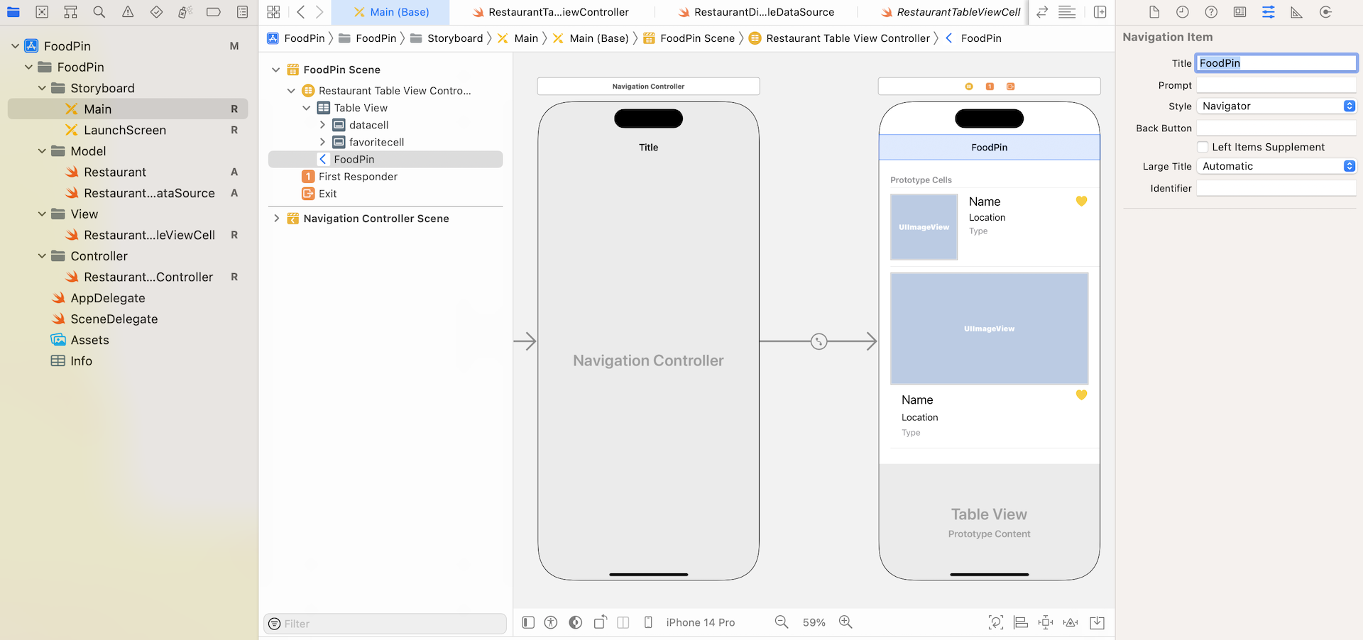 Figure 13-3. Embedding the table view controller in a navigation controller