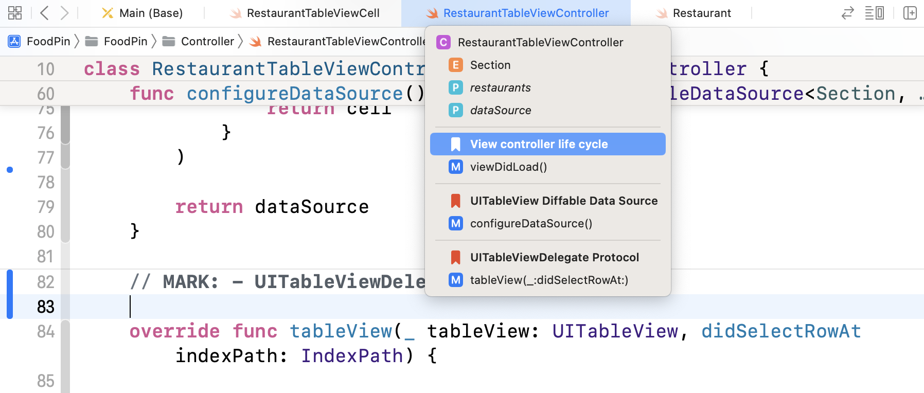 Figure 11-10. Organizing your Swift code with MARK