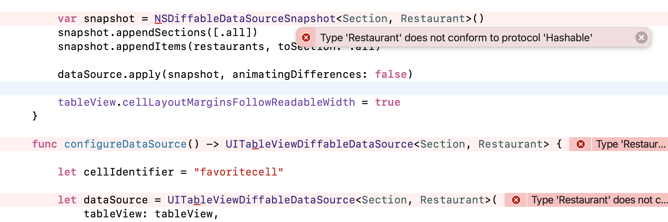 Figure 11-7. Error message for the Restaurant type