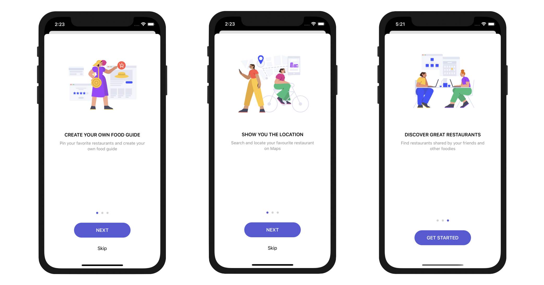 Figure 21-2. Walkthrough screens for the FoodPin app
