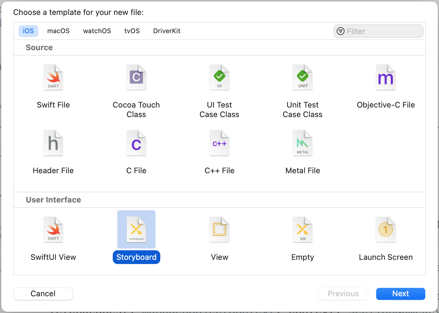 Figure 21-3. Choose the Storyboard template