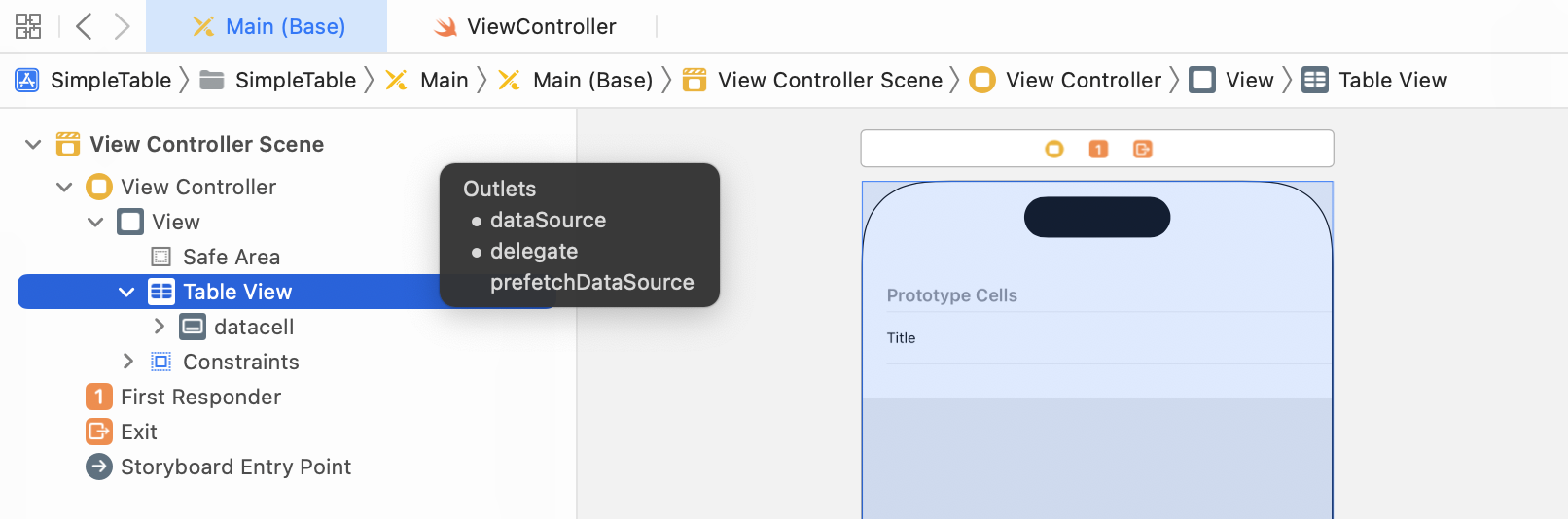 Figure 8-14. Selecting the dataSource and delegate outlets