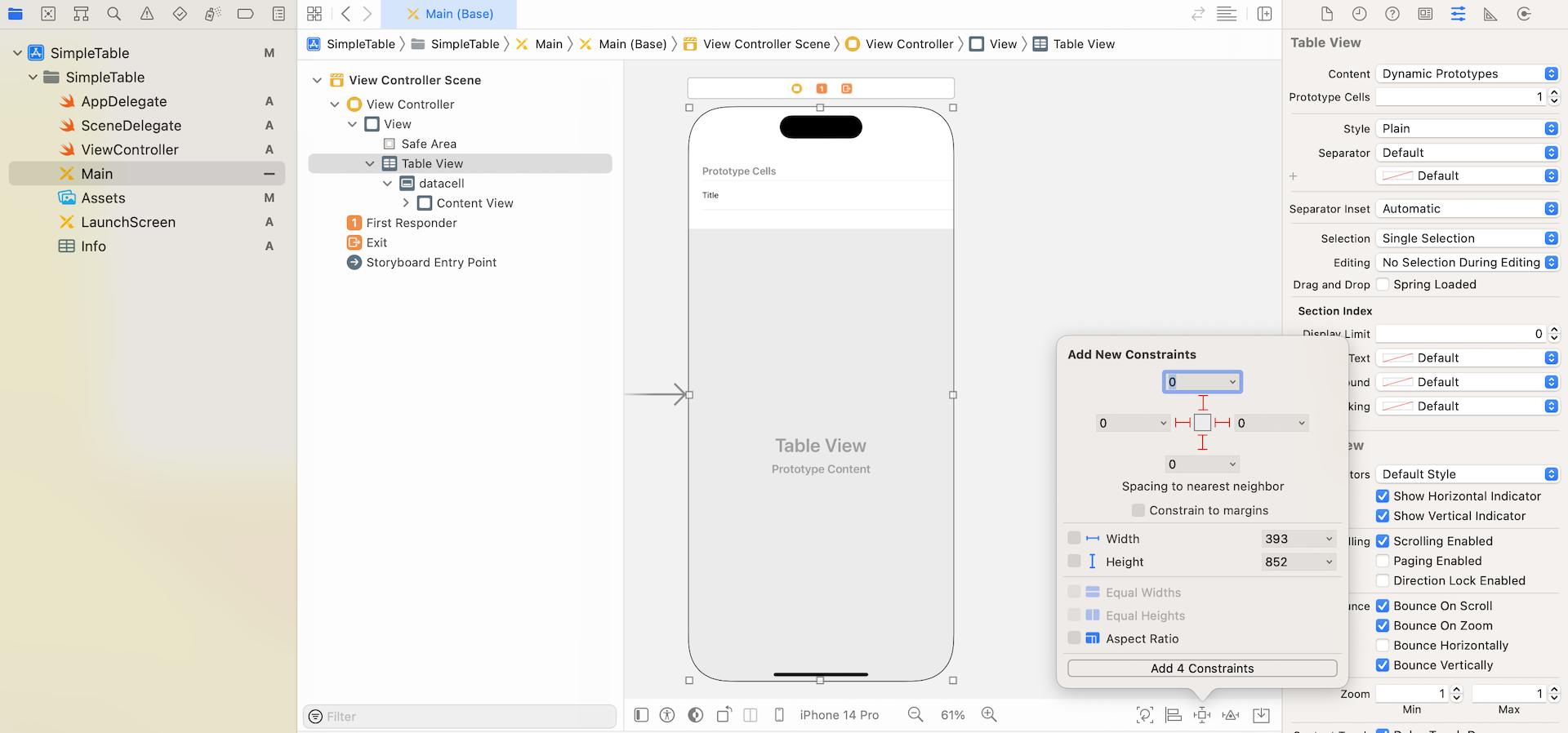 Figure 8-6. Adding layout constraint to the table view