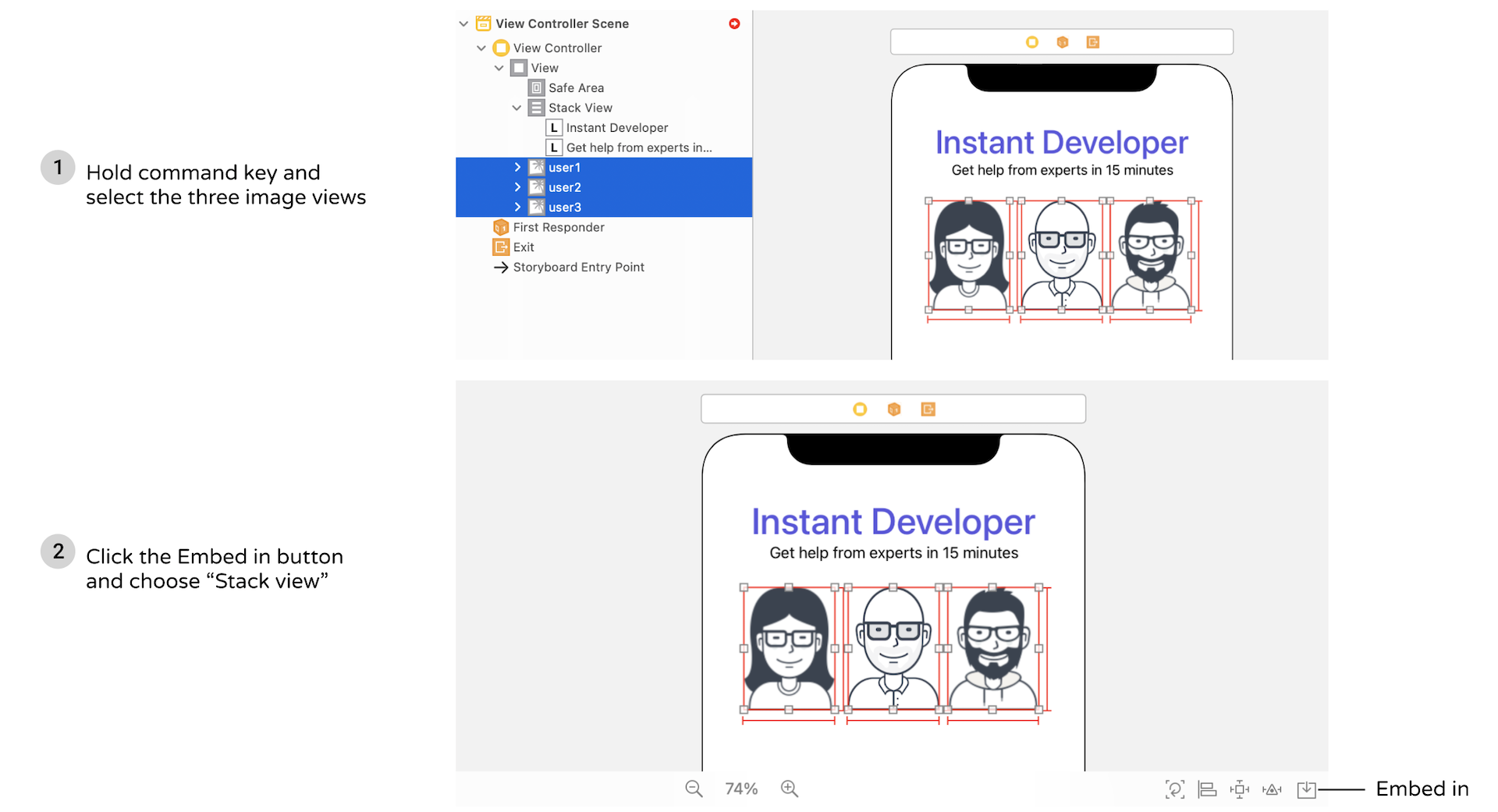 Figure 6-16. Group the image views in a horizontal stack view