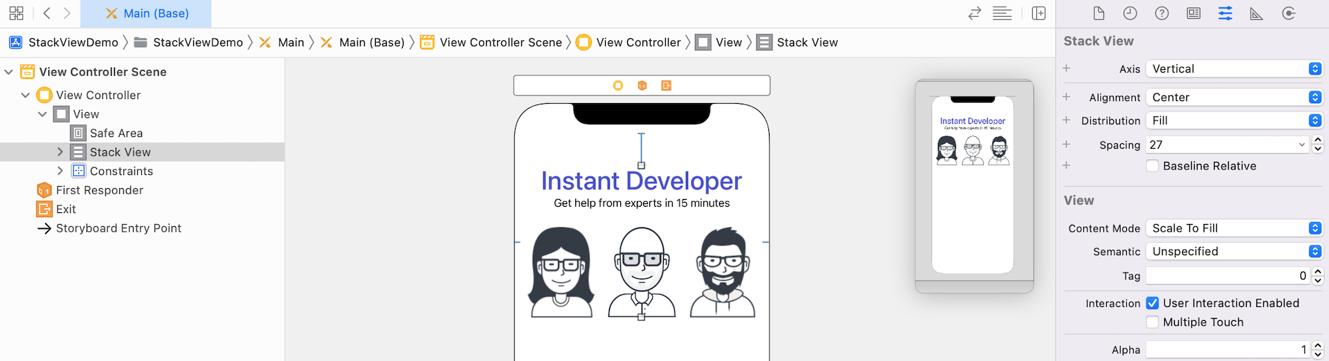 Figure 6-19. The position of the stack view after adding the spacing constraints