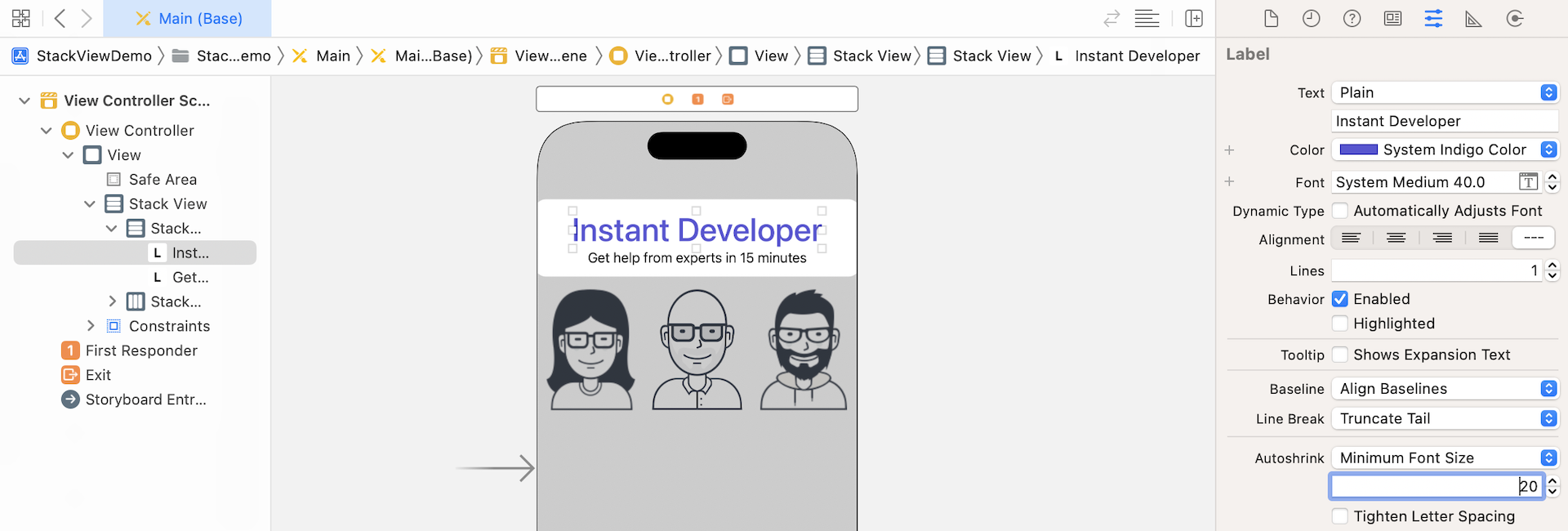 Figure 6-21. Changing the autoshrink option of the label