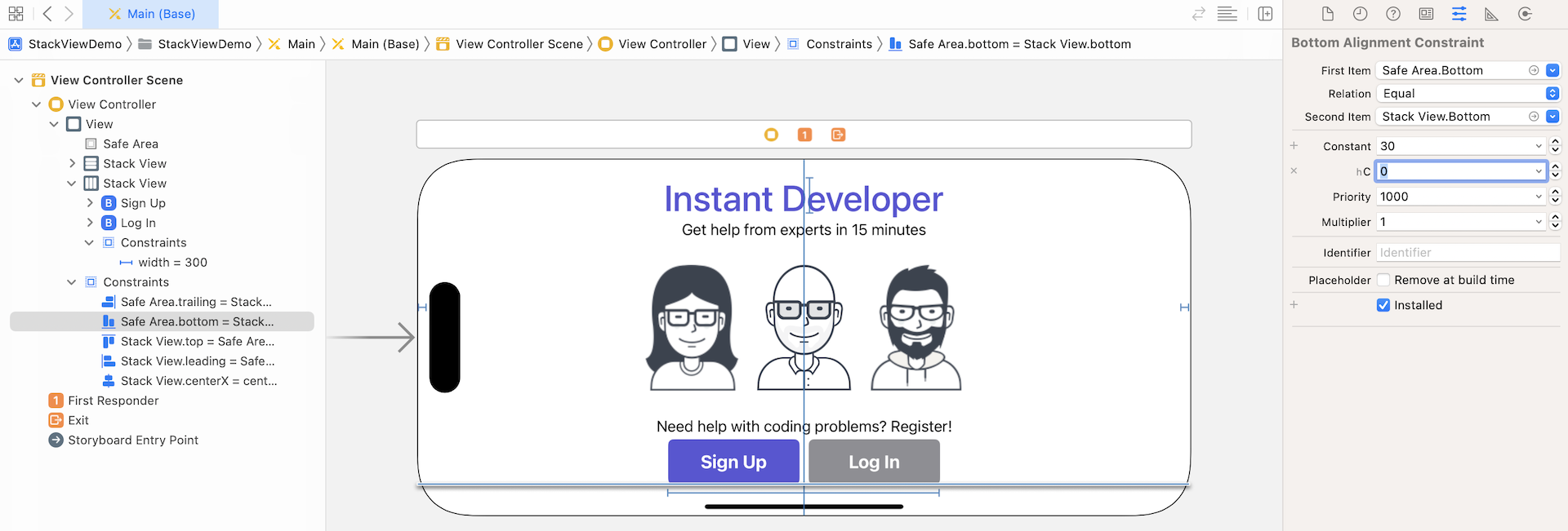 Figure 6-38. Adding a customization for the bottom space constraint