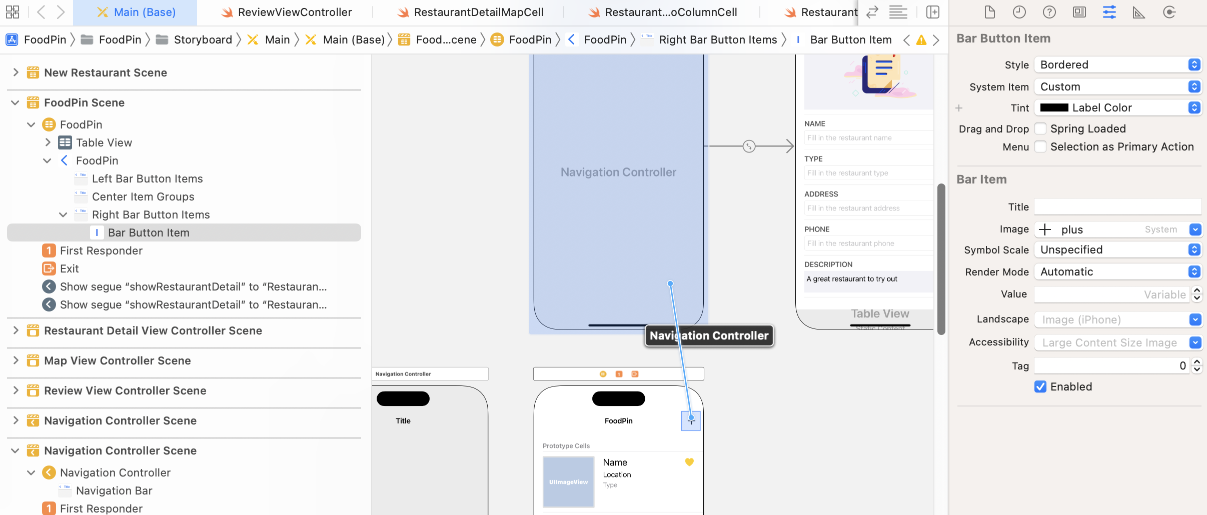 Figure 18-11. Adding a segue for the + icon